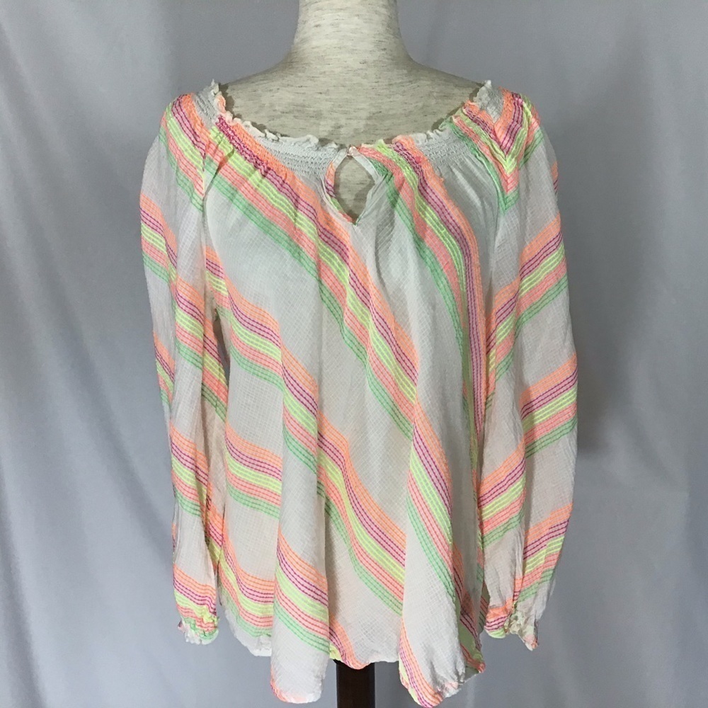 Lane Bryant Size 14/16 Top Blouse Boho Long Sleeve Lightweight Rainbow
